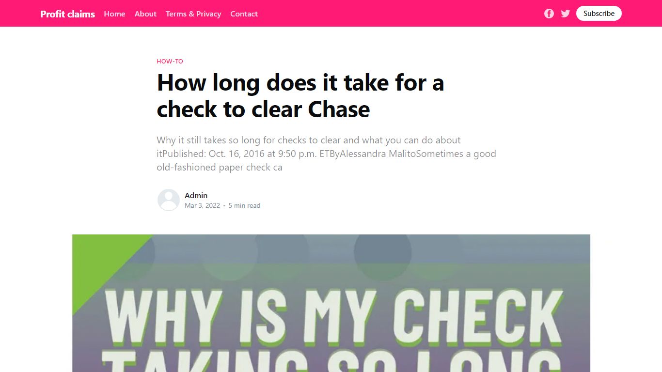 How long does it take for a check to clear Chase - Profit claims